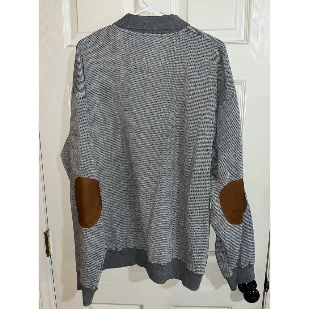 Orvis Sweater Gray Henley Knit Elbow Patches Casual Men Xl Knit Banded Waist - Picture 2 of 5
